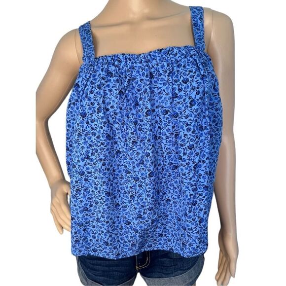 Old Navy Blue Floral Patterned Flowy Boxy Loose Fit Spring Tank Top - Picture 1 of 5